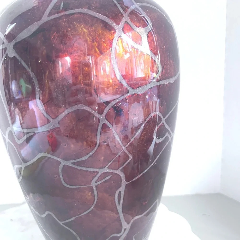 Large Vessel Decor Red Coppery Marbled‎ Grey Matrix Metal Designer Top 18X8